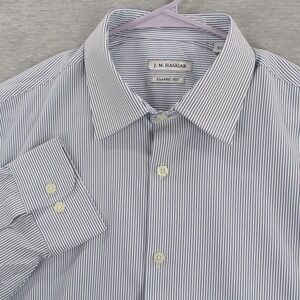 J.M. Haggar Classic Fit Shirt Mens 16-16.5 34/35 White Blue Stripe Long Sleeve